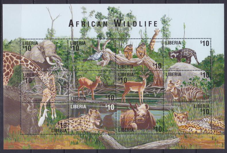 Годы со зверями. Либерия животный мир. Животные Африки марки негашёная. 2001 Год животное. Savanna марка.