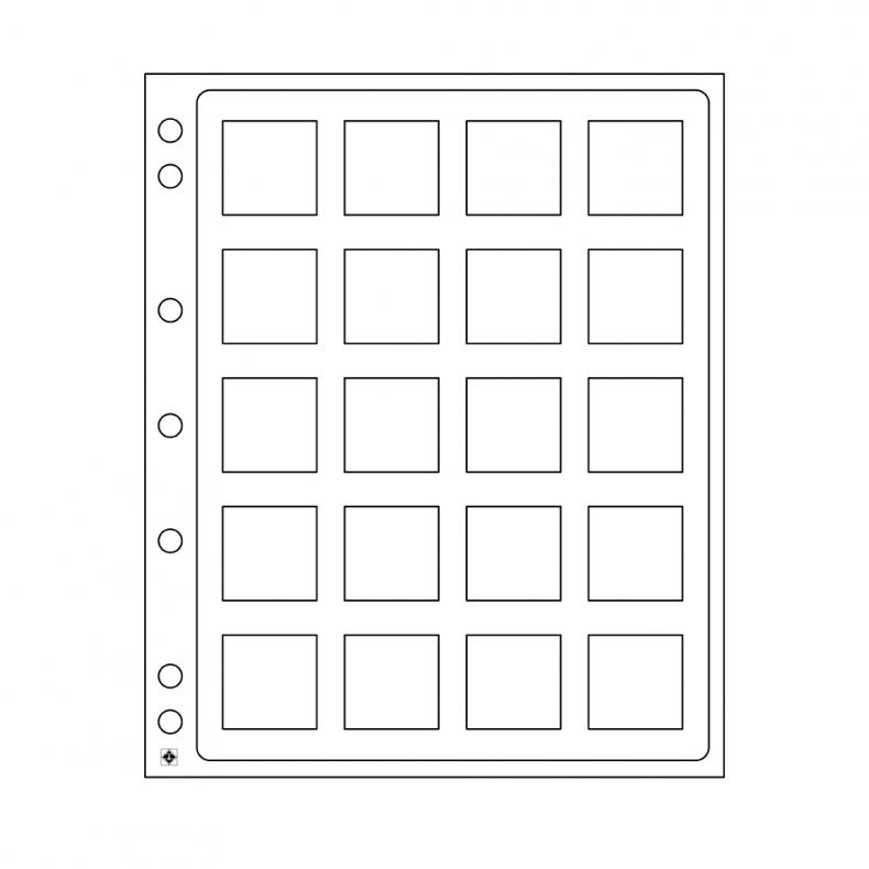 Лист ENCAP для 20 монет в капсулах QUADRUM